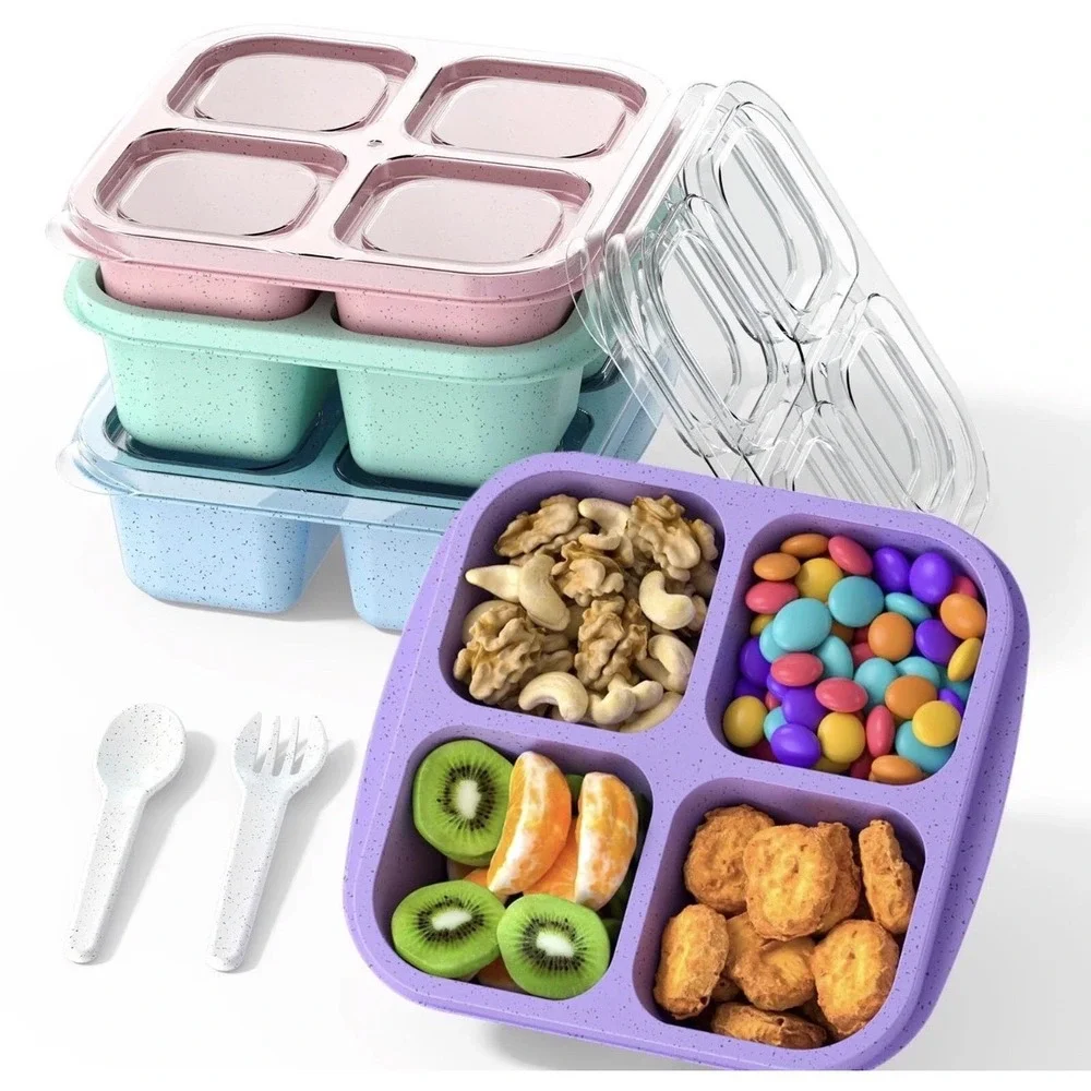 Shantou Hongyi Bento Box Set 4 Piece Multicolor 4-Compartment Microwave Safe